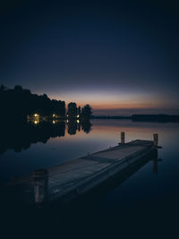 Scenic view of lake against sky at sunset