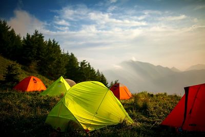 Tents on mountain