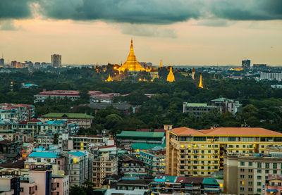 View to the shwedagon pagoda and the cityscape of yangon myanmar burma southeast asia