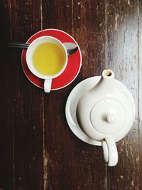 Directly above shot of tea cup on table