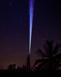 Silhouette people standing by illuminated tree against sky at night