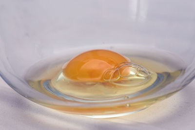 High angle view of breakfast in glass on table