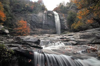 Scenic view of waterfall in forest during autumn