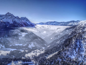 Scenic view of snowcapped mountains against sky