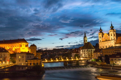 View of illuminated city at night