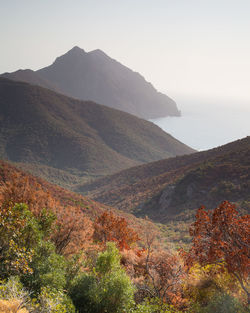 Scenic view of mountains against clear sky