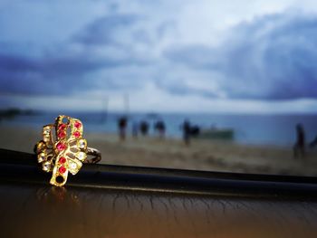 Close-up of umbrella on the beach