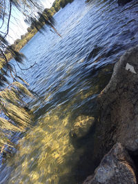 High angle view of rock by river