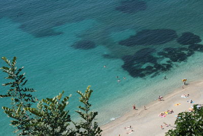 High angle view of people on beach