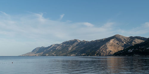 Scenic view of sea and mountains against sky