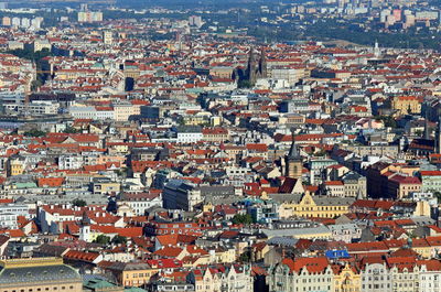 Prague is the capital of czech republic in europe. aerial view with many houses