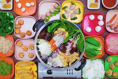 High angle view of food on table