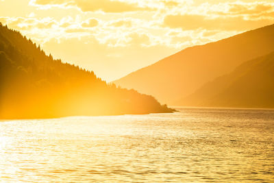 A beautiful, colorful sunset over the fjords. september landscape of norway. 