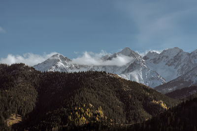 Scenic view of snowcapped mountains against sky