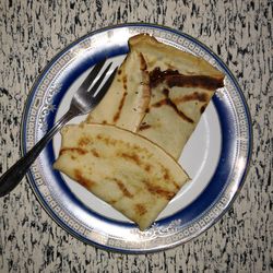 Directly above shot of breakfast in plate on table