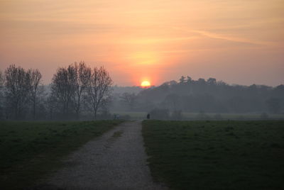 Scenic view of field against sky during sunset