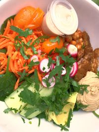 High angle view of vegetables in plate