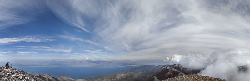 Panoramic view of snowcapped mountains against sky