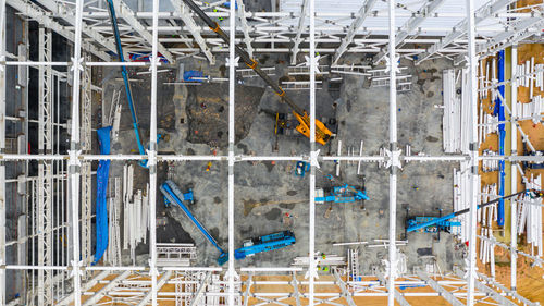 Aerial view of building at construction site in city