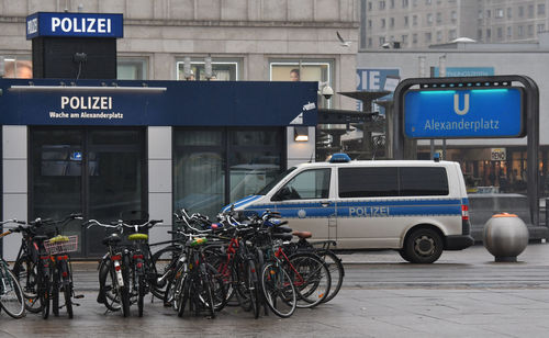 Bicycles parked in city