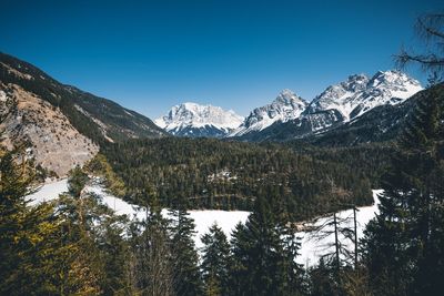 Scenic view of snowcapped mountains against sky