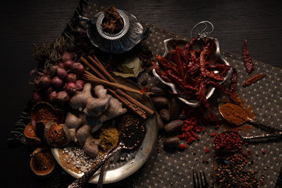 High angle view of vegetables on table