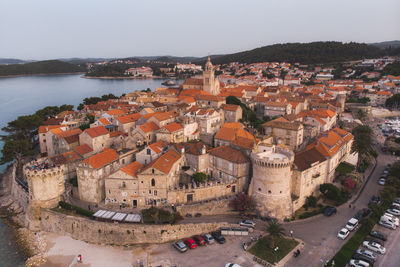 High angle view of townscape against sky