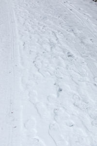 High angle view of snow covered field