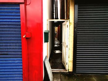 Red closed shutter of window