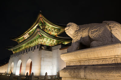 Low angle view of temple at night