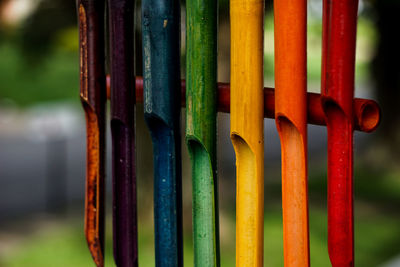 Close-up of multi colored bamboo decorations