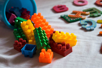 High angle view of toys on table