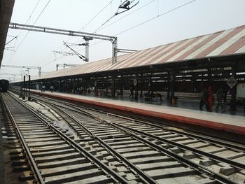 Railroad tracks on railroad station platform