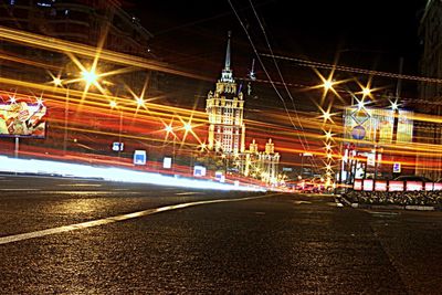 Light trails on road at night