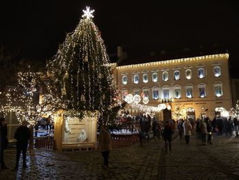Illuminated christmas tree at night