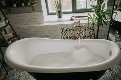 High angle view of bathtub in bathroom