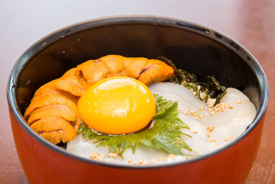 Close-up of food in bowl on table