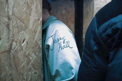 Low section of man with text