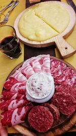 Close-up of dessert served on table