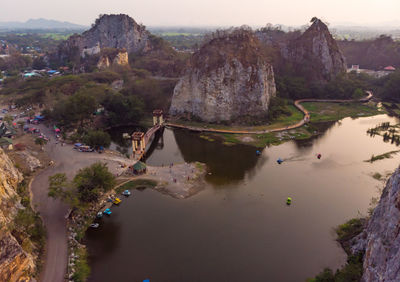 High angle view of river passing through mountain