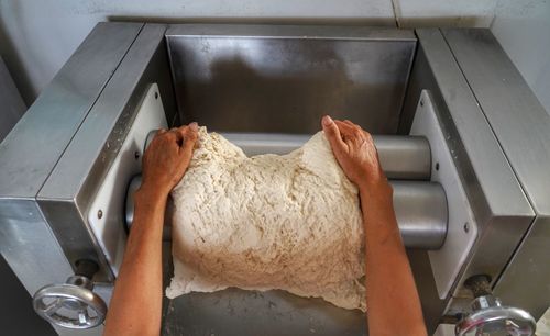 High angle view of preparing food in kitchen at home