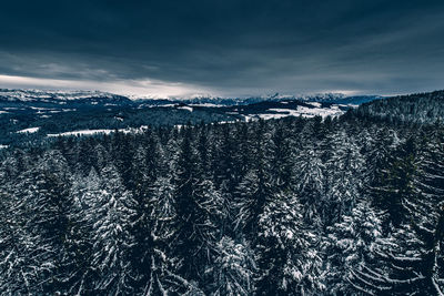 Aerial view of frozen landscape against sky