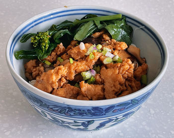 High angle view of food in bowl on table