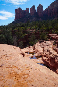 Rock formation on land against sky