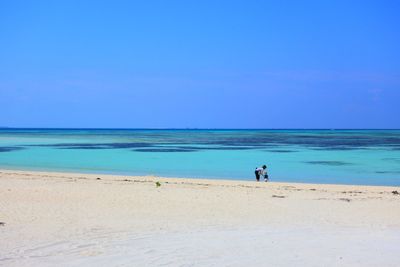 Scenic view of sea against clear blue sky