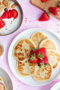 High angle view of breakfast on table