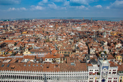 High angle view of townscape against sky