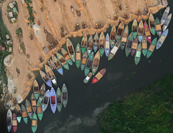 High angle view of boats in sea