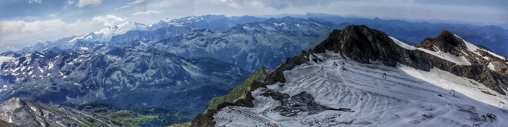 Scenic view of snowcapped mountains against sky