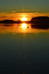 Scenic view of lake at sunset